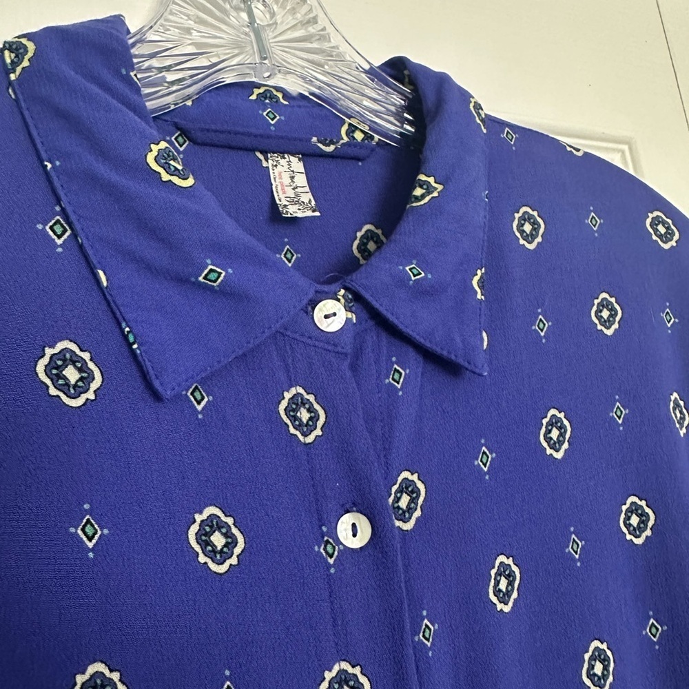 Free People Intimately Blue Printed Long Sleeve Button Front Shirt - Picture 3 of 5
